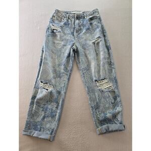Tinseltown Jeans Womens Size 28 Blue Denim Paisley Distressed Cuff Straight Leg